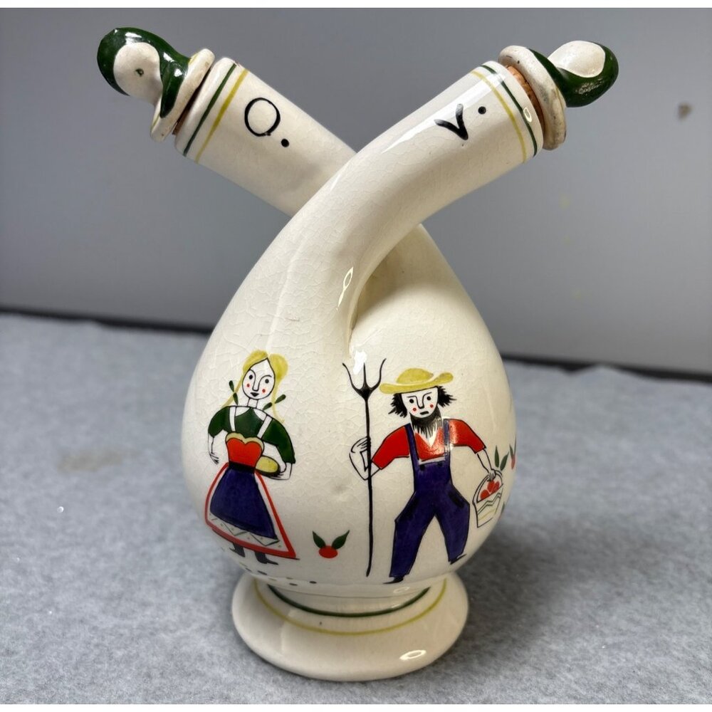 Vintage Royal Sealy Japan Ceramic Oil & Vinegar Decanter 1960s Farmer and Wife